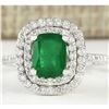 Image 1 : 2.44 CTW Natural Emerald And Diamond Ring In 18K White Gold