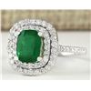 Image 2 : 2.44 CTW Natural Emerald And Diamond Ring In 18K White Gold