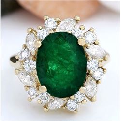 6.94 CTW Natural Emerald 14K Solid Yellow Gold Diamond Ring