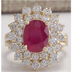5.72 CTW Natural Ruby And Diamond Ring 14K Solid Yellow Gold
