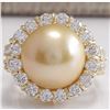 Image 1 : 2.00 CTW Natural 13.18Mm Gold South Sea Pearl Diamond Ring 14K Yellow Gold