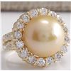 Image 2 : 2.00 CTW Natural 13.18Mm Gold South Sea Pearl Diamond Ring 14K Yellow Gold