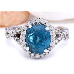 6.99 CTW Natural Zircon 18K Solid White Gold Diamond Ring