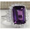 Image 2 : 7.75 CTW Natural Amethyst And Diamond Ring In 18K Solid White Gold