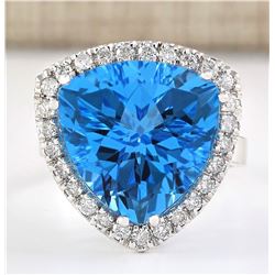 13.28 CTW Natural Topaz And Diamond Ring In 18K White Gold