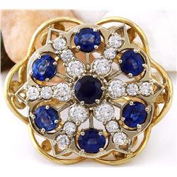 7.50 CTW Natural Sapphire 18K Solid Yellow Gold Diamond Ring