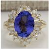 Image 1 : 4.62 CTW Natural Blue Tanzanite And Diamond Ring 18K Solid Yellow Gold