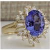 Image 2 : 4.62 CTW Natural Blue Tanzanite And Diamond Ring 18K Solid Yellow Gold