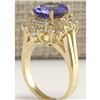 Image 3 : 4.62 CTW Natural Blue Tanzanite And Diamond Ring 18K Solid Yellow Gold