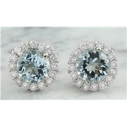 3.66 CTW Aquamarine 14K White Gold Diamond Earrings