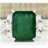 Image 1 : 6.10 CTW Natural Emerald And Diamond Ring In 14k White Gold