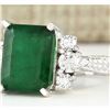 Image 2 : 6.10 CTW Natural Emerald And Diamond Ring In 14k White Gold