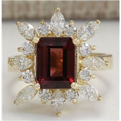 4.43 CTW Natural Red Tourmaline And Diamond Ring 14K Solid Yellow Gold