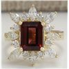 Image 1 : 4.43 CTW Natural Red Tourmaline And Diamond Ring 14K Solid Yellow Gold