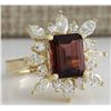 Image 2 : 4.43 CTW Natural Red Tourmaline And Diamond Ring 14K Solid Yellow Gold
