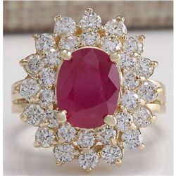 5.72 CTW Natural Ruby And Diamond Ring 18K Solid Yellow Gold