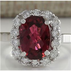 4.73 CTW Natural Pink Tourmaline And Diamond Ring 18K Solid White Gold