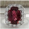 Image 1 : 4.73 CTW Natural Pink Tourmaline And Diamond Ring 18K Solid White Gold