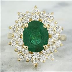 5.90 CTW Emerald 18K Yellow Gold Diamond Ring