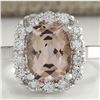 Image 1 : 3.76 CTW Natural Peach Morganite And Diamond Ring In 14K Solid White Gold