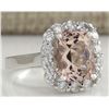 Image 2 : 3.76 CTW Natural Peach Morganite And Diamond Ring In 14K Solid White Gold