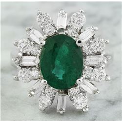 4.05 CTW Emerald 18K White Gold Diamond Ring