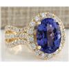 Image 2 : 7.18 CTW Natural Tanzanite And Diamond Ring 14K Solid Yellow Gold