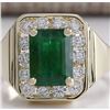 Image 1 : MENS 3.16 CTW Natural Emerald And Diamond Ring 14K Solid Yellow Gold