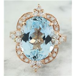 8.25 CTW Aquamarine 18K Rose Gold Diamond Ring