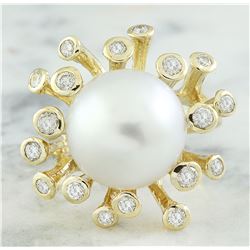 0.80 CTW 13.10 Millimeter Pearl 18K Yellow Gold Diamond Ring