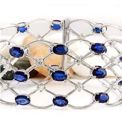 21.97 CTW Natural Sapphire 18K Solid White Gold Bracelet