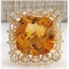 Image 1 : 13.50 CTW Natural Citrine And Diamond Ring In 14K Yellow Gold