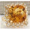 Image 2 : 13.50 CTW Natural Citrine And Diamond Ring In 14K Yellow Gold