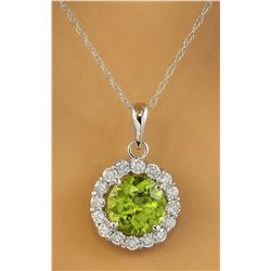 1.82 CTW Peridot 14K White Gold Diamond Necklace