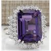 Image 2 : 15.12 CTW Natural Amethyst And Diamond Ring In 18K Solid White Gold