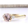 Image 2 : 1.20 CTW Natural Morganite And Diamond Ring In 18K Solid Yellow Gold