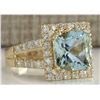 Image 2 : 4.13 CTW Natural Aquamarine And Diamond Ring In 18K Solid Yellow Gold