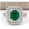 Image 1 : 3.59 CTW Natural Emerald And Diamond Ring In 18K White Gold