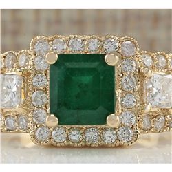 3.93 CTW Natural Emerald And Diamond Ring In 14K Yellow Gold