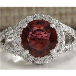 4.35 CTW Natural Pink Tourmaline And Diamond Ring 14K Solid White Gold