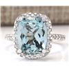 Image 1 : 4.30 CTW Natural Aquamarine And Diamond Ring In 14k Solid White Gold