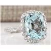Image 2 : 4.30 CTW Natural Aquamarine And Diamond Ring In 14k Solid White Gold