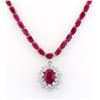 Image 1 : 28.04 CTW Natural Ruby And Diamond Necklace In 14k White Gold