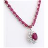 Image 2 : 28.04 CTW Natural Ruby And Diamond Necklace In 14k White Gold