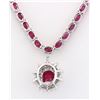 Image 3 : 28.04 CTW Natural Ruby And Diamond Necklace In 14k White Gold