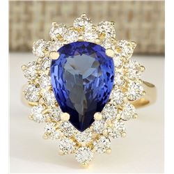 4.73 CTW Natural Blue Tanzanite And Diamond Ring 18K Yellow Gold