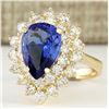 Image 2 : 4.73 CTW Natural Blue Tanzanite And Diamond Ring 18K Yellow Gold