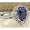 Image 2 : 2.94 CTW Natural Blue Tanzanite And Diamond Ring 14K Solid White Gold