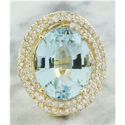 14.75 CTW Aquamarine 18K Yellow Gold Diamond ring