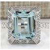 Image 1 : 5.83 CTW Natural Blue Aquamarine Diamond Ring 14K Solid White Gold